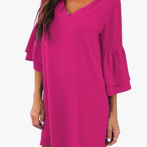 Shift Dress with Bell Sleeve and V-neck - Picture 2 of 5